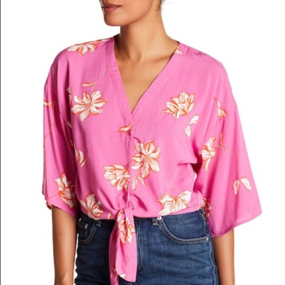 CottonOn Pink Floral Tie Front Button Down Blouse